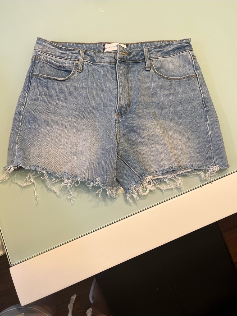 Articles Of Society Light Blue Frayed Hem Denim Shorts